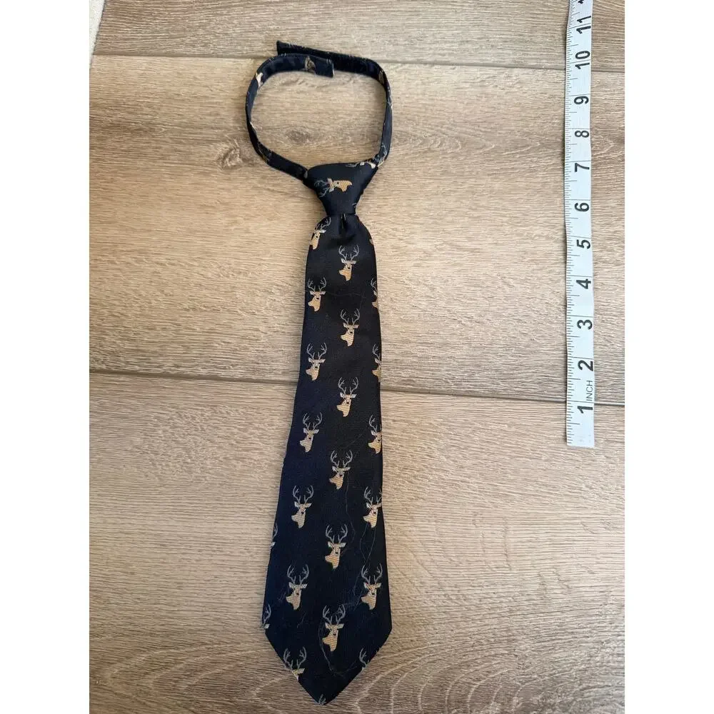 Janie and Jack Boys Reindeer Print Tie - Festive Black Polyester